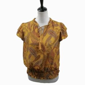 Rose & Olive Orange Paisley Short Sleeve Blouse Size XS